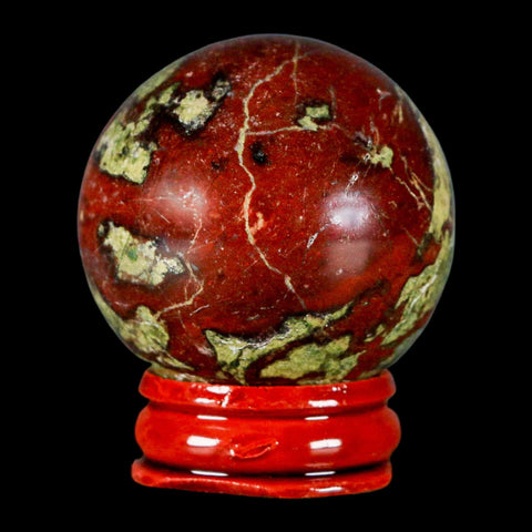 42MM Polished Natural Dragon Blood Jasper Sphere, Ball, Orb Australia Stand - Fossil Age Minerals