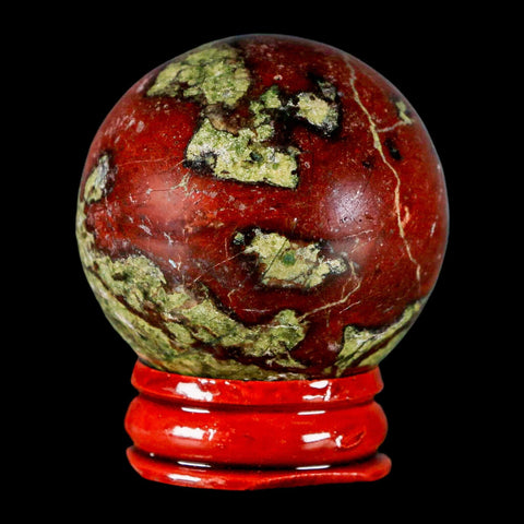 42MM Polished Natural Dragon Blood Jasper Sphere, Ball, Orb Australia Stand - Fossil Age Minerals