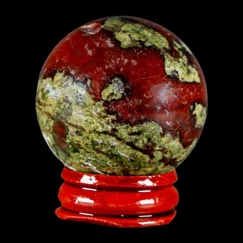 42MM Polished Natural Dragon Blood Jasper Sphere, Ball, Orb Australia Stand - Fossil Age Minerals