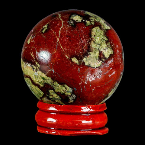 42MM Polished Natural Dragon Blood Jasper Sphere, Ball, Orb Australia Stand - Fossil Age Minerals