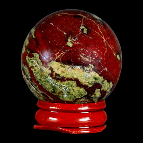 42MM Polished Natural Dragon Blood Jasper Sphere, Ball, Orb Australia Stand - Fossil Age Minerals