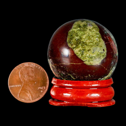 33MM Polished Natural Dragon Blood Jasper Sphere, Ball, Orb Australia Stand - Fossil Age Minerals