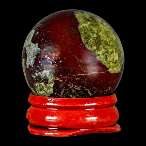 33MM Polished Natural Dragon Blood Jasper Sphere, Ball, Orb Australia Stand - Fossil Age Minerals