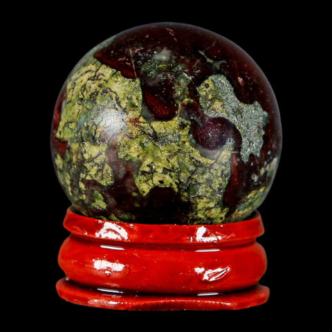 33MM Polished Natural Dragon Blood Jasper Sphere, Ball, Orb Australia Stand - Fossil Age Minerals
