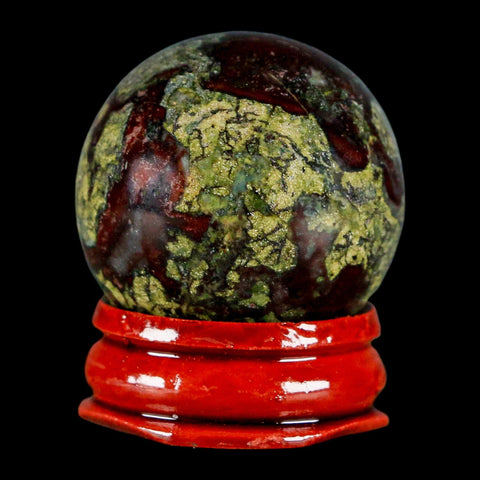 33MM Polished Natural Dragon Blood Jasper Sphere, Ball, Orb Australia Stand - Fossil Age Minerals