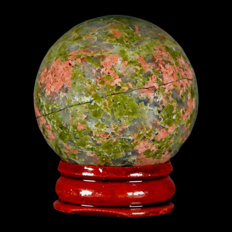 40MM Unakite Sphere Ball Green Epidote Pink Orthoclase Polished Mineral Stand - Fossil Age Minerals