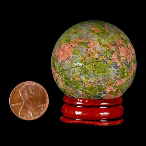 40MM Unakite Sphere Ball Green Epidote Pink Orthoclase Polished Mineral Stand - Fossil Age Minerals