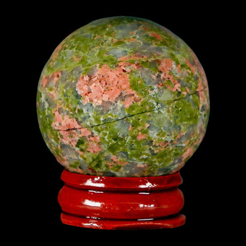 40MM Unakite Sphere Ball Green Epidote Pink Orthoclase Polished Mineral Stand - Fossil Age Minerals