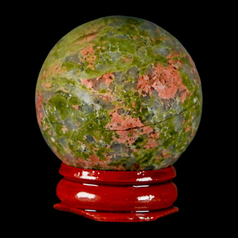 40MM Unakite Sphere Ball Green Epidote Pink Orthoclase Polished Mineral Stand - Fossil Age Minerals