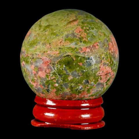 40MM Unakite Sphere Ball Green Epidote Pink Orthoclase Polished Mineral Stand - Fossil Age Minerals