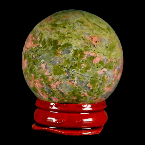 40MM Unakite Sphere Ball Green Epidote Pink Orthoclase Polished Mineral Stand - Fossil Age Minerals