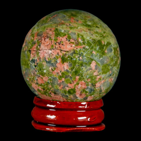 40MM Unakite Sphere Ball Green Epidote Pink Orthoclase Polished Mineral Stand - Fossil Age Minerals