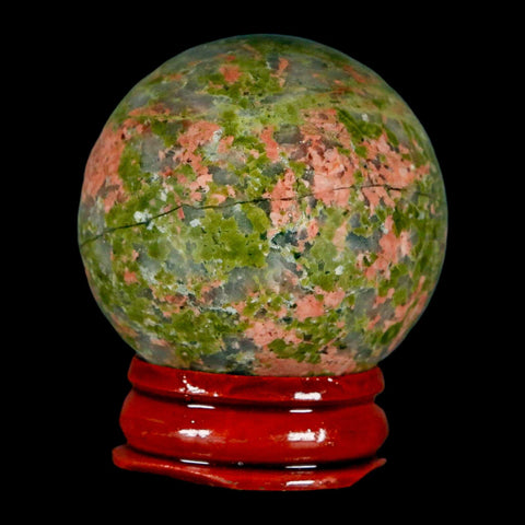 40MM Unakite Sphere Ball Green Epidote Pink Orthoclase Polished Mineral Stand - Fossil Age Minerals