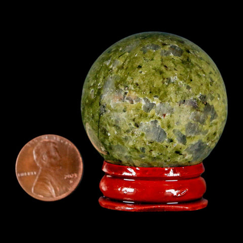 40MM Unakite Sphere Ball Green Epidote Pink Orthoclase Polished Mineral Stand - Fossil Age Minerals