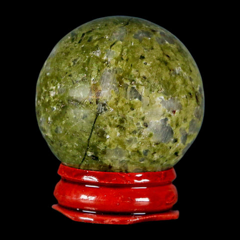 40MM Unakite Sphere Ball Green Epidote Pink Orthoclase Polished Mineral Stand - Fossil Age Minerals