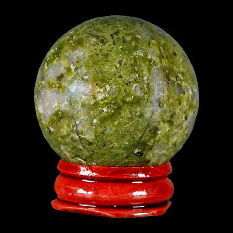 40MM Unakite Sphere Ball Green Epidote Pink Orthoclase Polished Mineral Stand - Fossil Age Minerals