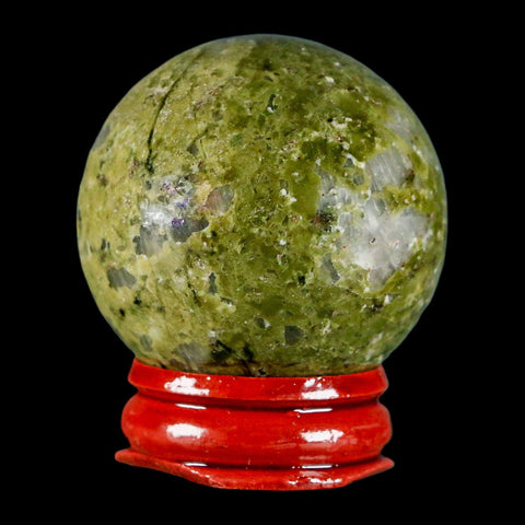 40MM Unakite Sphere Ball Green Epidote Pink Orthoclase Polished Mineral Stand - Fossil Age Minerals