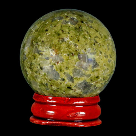 40MM Unakite Sphere Ball Green Epidote Pink Orthoclase Polished Mineral Stand - Fossil Age Minerals