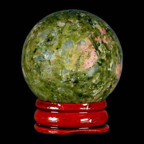 40MM Unakite Sphere Ball Green Epidote Pink Orthoclase Polished Mineral Stand - Fossil Age Minerals