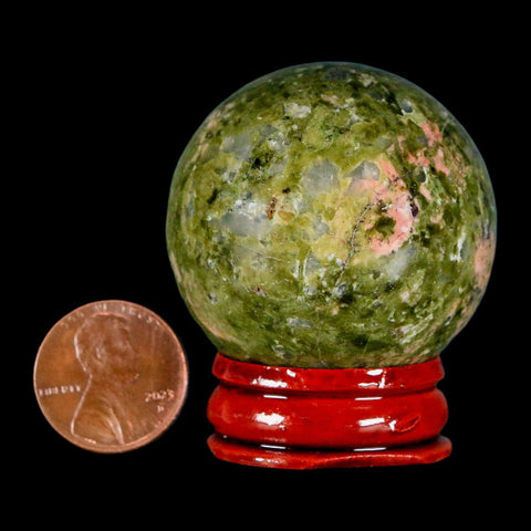 40MM Unakite Sphere Ball Green Epidote Pink Orthoclase Polished Mineral Stand - Fossil Age Minerals