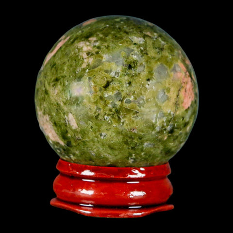 40MM Unakite Sphere Ball Green Epidote Pink Orthoclase Polished Mineral Stand - Fossil Age Minerals