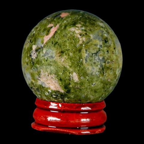 40MM Unakite Sphere Ball Green Epidote Pink Orthoclase Polished Mineral Stand - Fossil Age Minerals