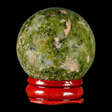 40MM Unakite Sphere Ball Green Epidote Pink Orthoclase Polished Mineral Stand - Fossil Age Minerals