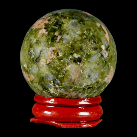 40MM Unakite Sphere Ball Green Epidote Pink Orthoclase Polished Mineral Stand - Fossil Age Minerals