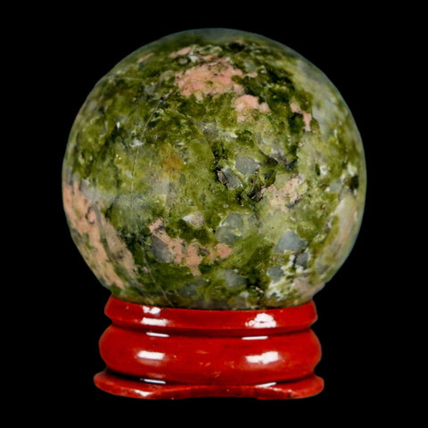 40MM Unakite Sphere Ball Green Epidote Pink Orthoclase Polished Mineral Stand - Fossil Age Minerals