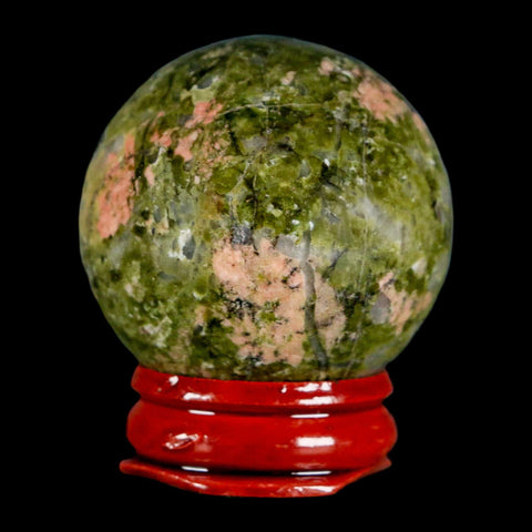 40MM Unakite Sphere Ball Green Epidote Pink Orthoclase Polished Mineral Stand - Fossil Age Minerals