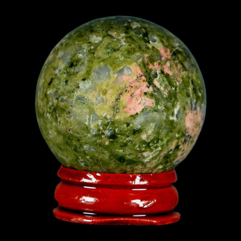 40MM Unakite Sphere Ball Green Epidote Pink Orthoclase Polished Mineral Stand - Fossil Age Minerals