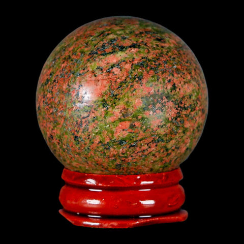 40MM Unakite Sphere Ball Green Epidote Pink Orthoclase Polished Mineral Stand - Fossil Age Minerals
