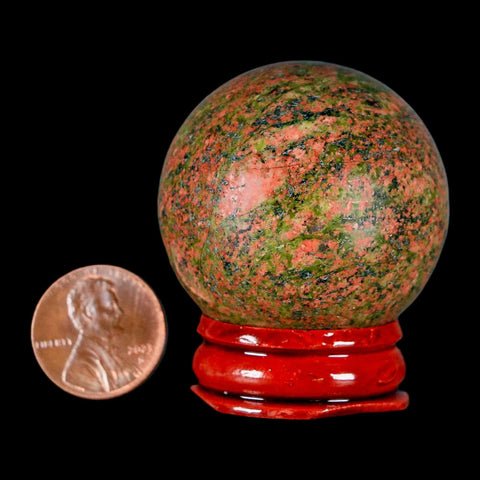 40MM Unakite Sphere Ball Green Epidote Pink Orthoclase Polished Mineral Stand - Fossil Age Minerals