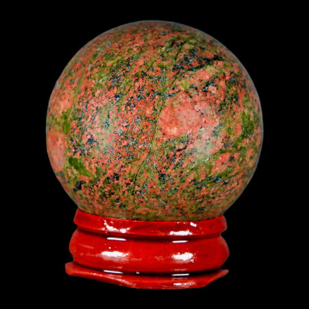 40MM Unakite Sphere Ball Green Epidote Pink Orthoclase Polished Mineral Stand