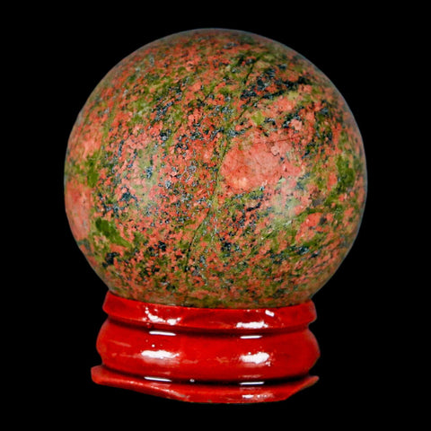 40MM Unakite Sphere Ball Green Epidote Pink Orthoclase Polished Mineral Stand - Fossil Age Minerals