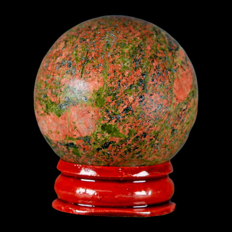 40MM Unakite Sphere Ball Green Epidote Pink Orthoclase Polished Mineral Stand - Fossil Age Minerals