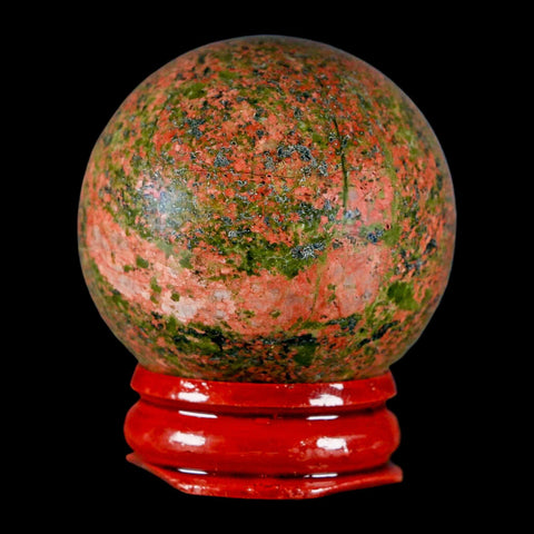 40MM Unakite Sphere Ball Green Epidote Pink Orthoclase Polished Mineral Stand - Fossil Age Minerals