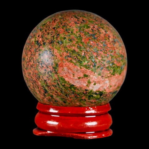 40MM Unakite Sphere Ball Green Epidote Pink Orthoclase Polished Mineral Stand - Fossil Age Minerals