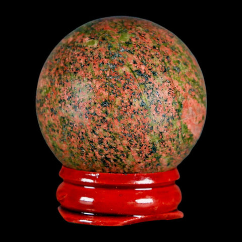 40MM Unakite Sphere Ball Green Epidote Pink Orthoclase Polished Mineral Stand - Fossil Age Minerals