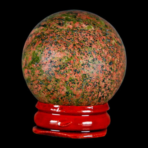 40MM Unakite Sphere Ball Green Epidote Pink Orthoclase Polished Mineral Stand - Fossil Age Minerals