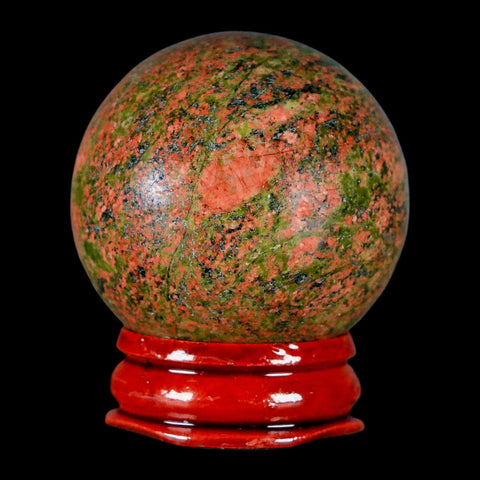40MM Unakite Sphere Ball Green Epidote Pink Orthoclase Polished Mineral Stand - Fossil Age Minerals
