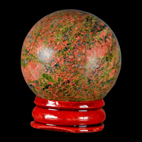 40MM Unakite Sphere Ball Green Epidote Pink Orthoclase Polished Mineral Stand - Fossil Age Minerals