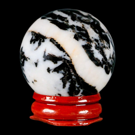 39MM Polished Black Tourmaline And Crystal Quartz Sphere Mineral Brazil Stand