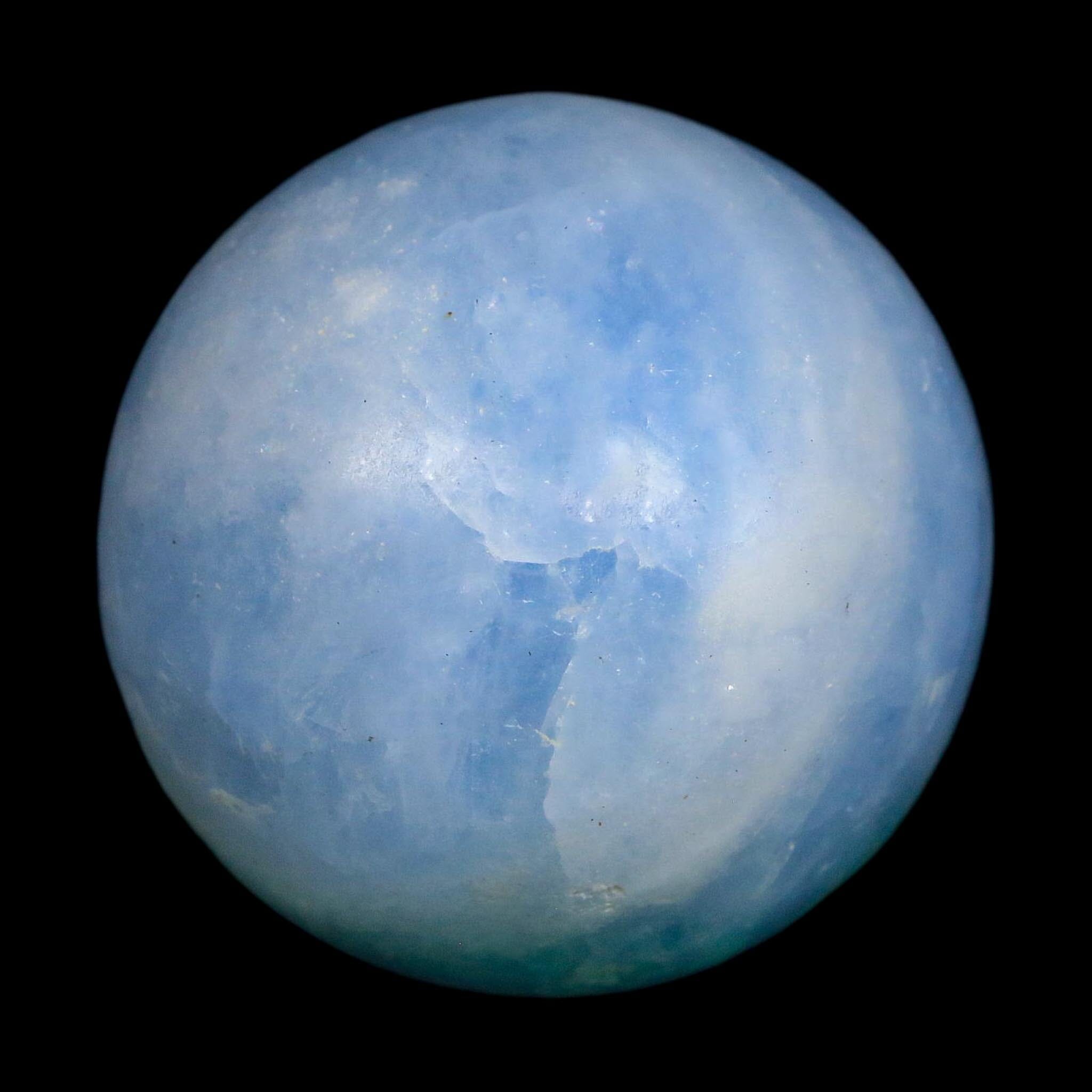 53MM Ice Blue Calcite Crystal Mineral Sphere Orb Nuevo Leon Mexico