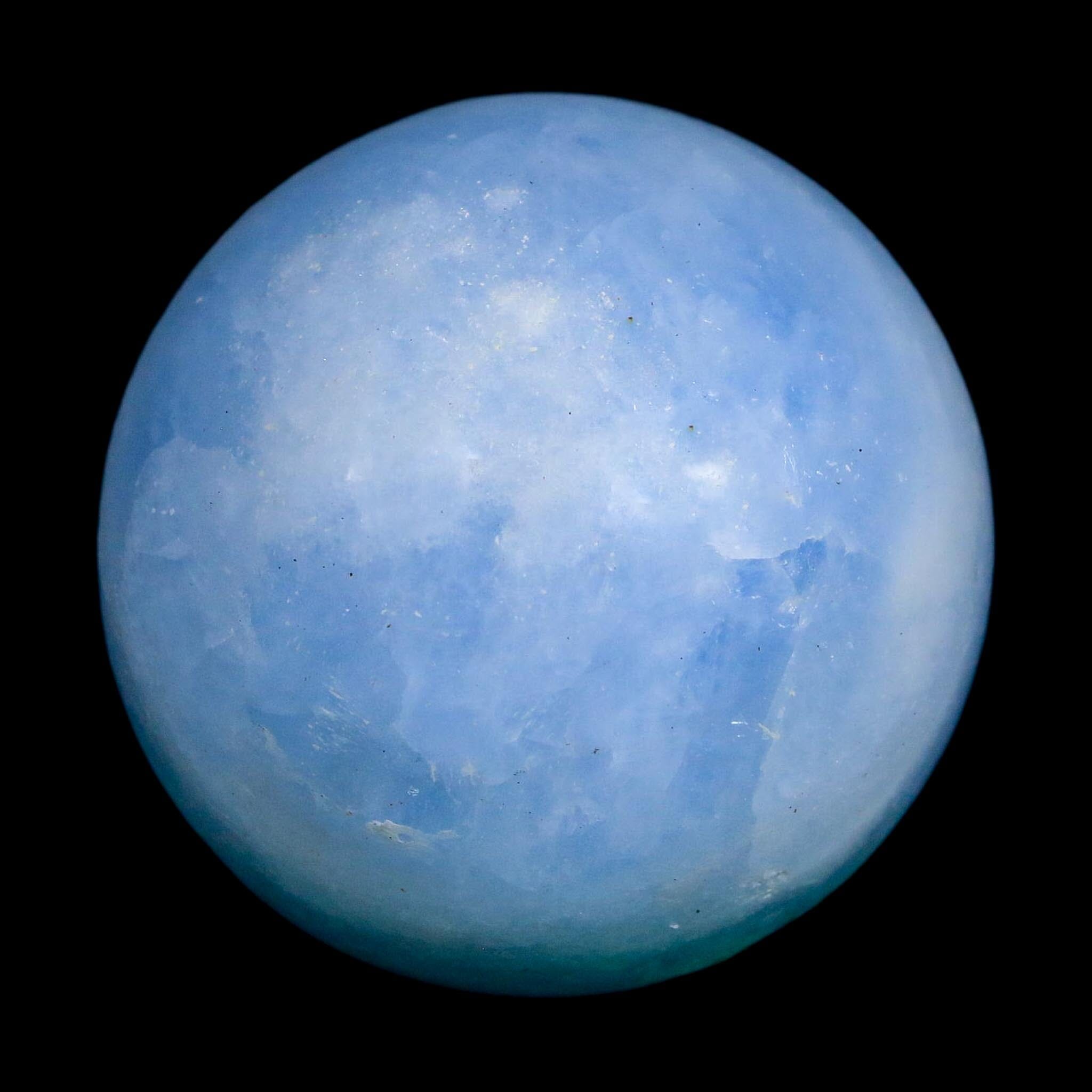 53MM Ice Blue Calcite Crystal Mineral Sphere Orb Nuevo Leon Mexico
