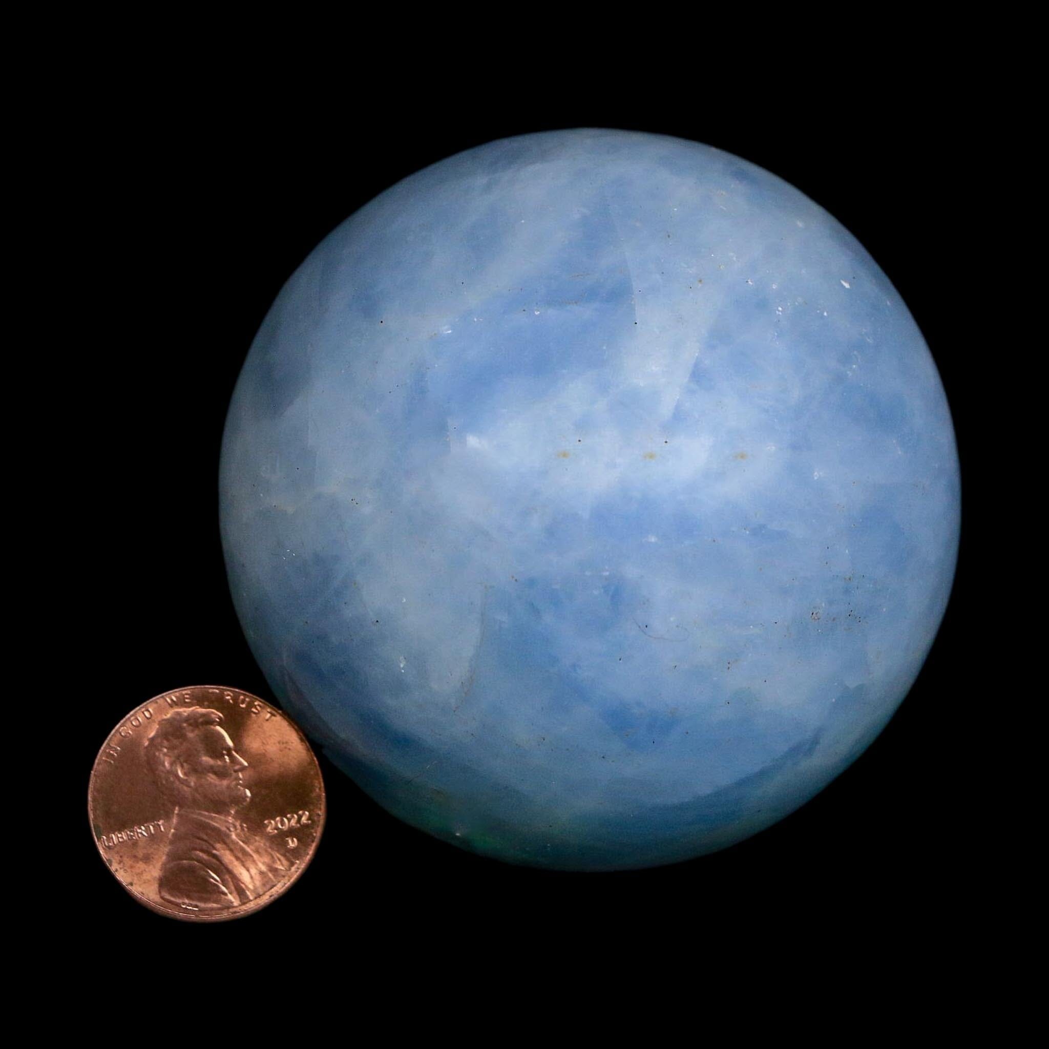 59MM Ice Blue Calcite Crystal Mineral Sphere Orb Nuevo Leon Mexico