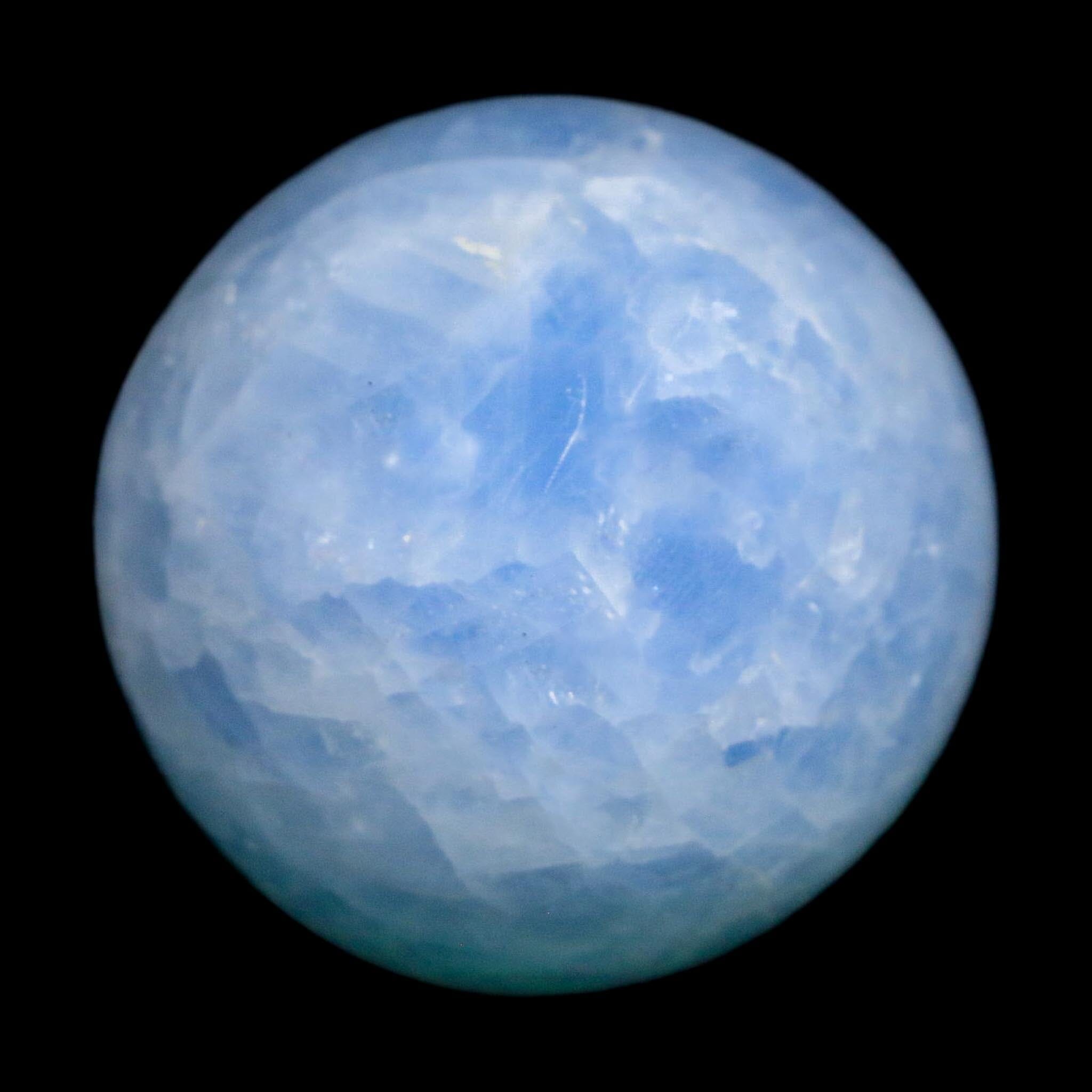 47MM Ice Blue Calcite Crystal Mineral Sphere Orb Nuevo Leon Mexico