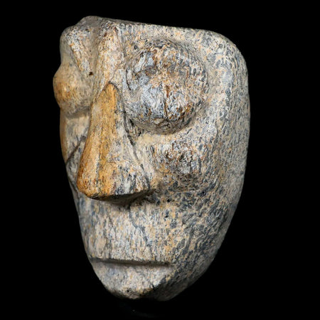 3" Mastodon Mammoth Fossilized Bone Hand Carved Mask Java Indonesia