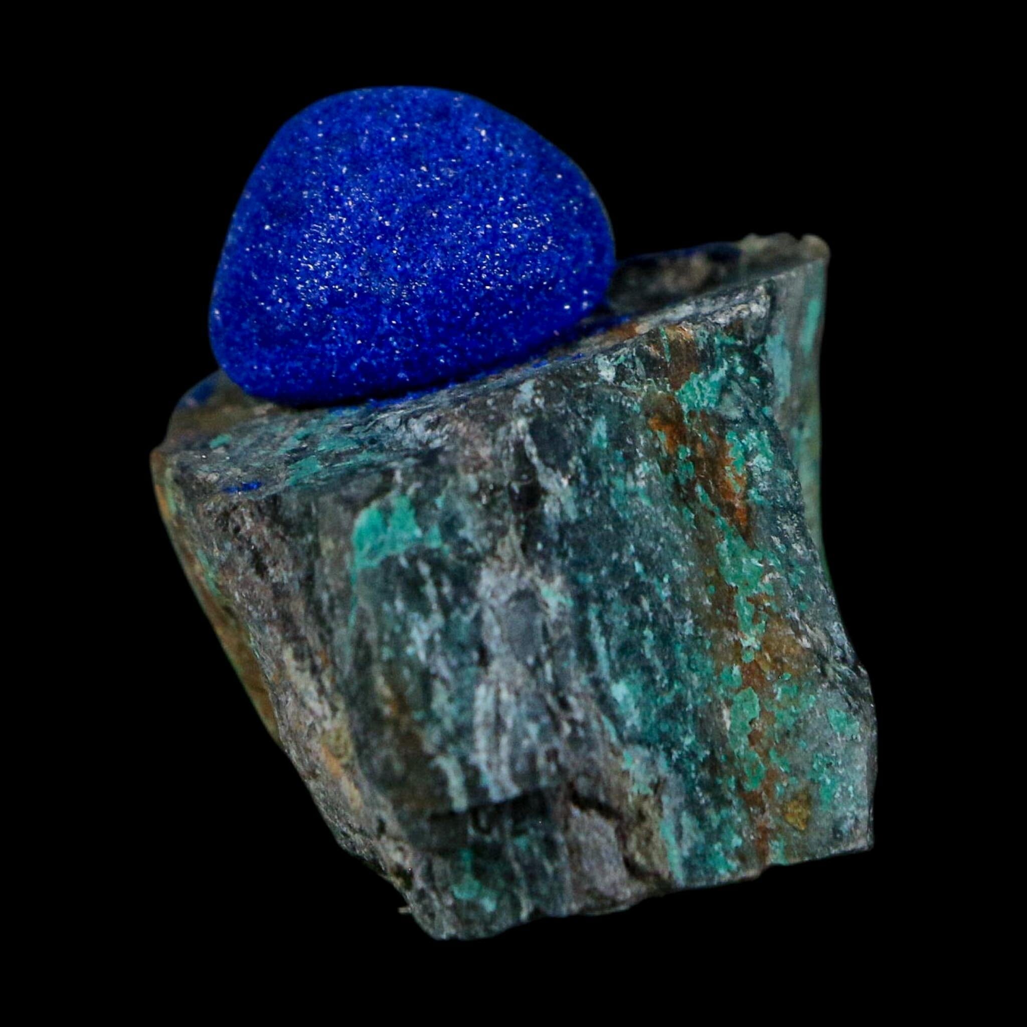1.4" Azurite Crystals & Malachite On Matrix Colorful Mineral Specimen Morocco