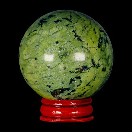 52MM Natural Green & Yellow Serpentine Pyrite Sphere Ball Orb Peru Stand
